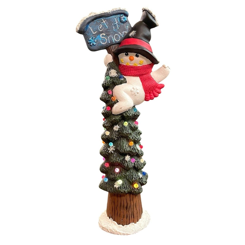 Let it Snow Ceramic Tree Mold Snowman‎ Christmas Light Climber Tabletop Vtg